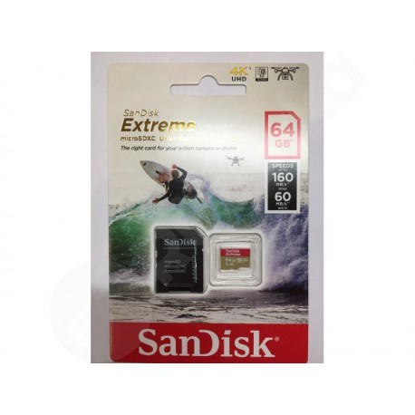 64GB SanDisk Extreme A2 micro SDXC + SD adaptér