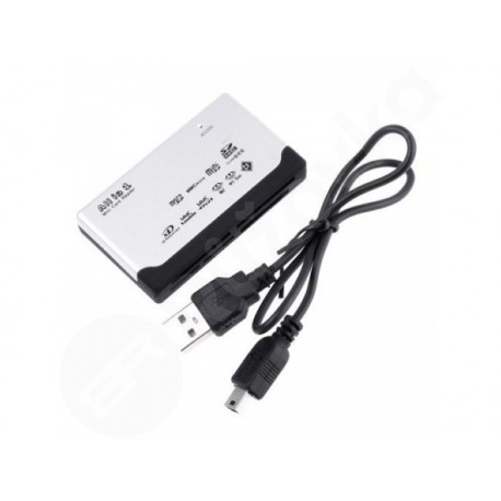 Externí USB čtečka karet All-in-one (SD SDHC MMC M2 MS) stříbrná/černá
