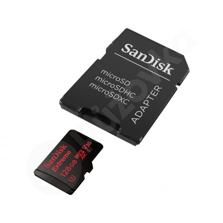 128 GB SanDisk Extreme micro SDXC + SD adaptér