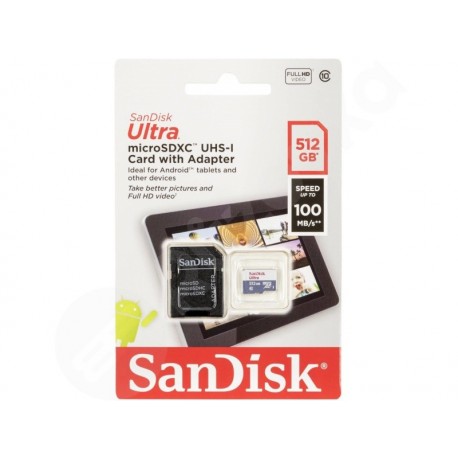512GB SanDisk MicroSDXC karta Ultra (100MB/s, Class 10, Android) + adaptér