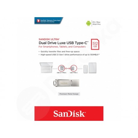 SanDisk Flash Disk 512 GB Ultra Dual Drive Luxe USB 3.1 a USB-C 150MB/s