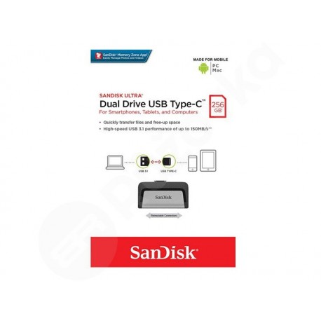 Sandisk Ultra Dual 256 GB Flash OTG USB-C/USB 3.1