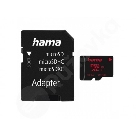 128GB Hama 00213116 microSDXC UHS Speed C3 UHS-I 80MB/s + adaptér
